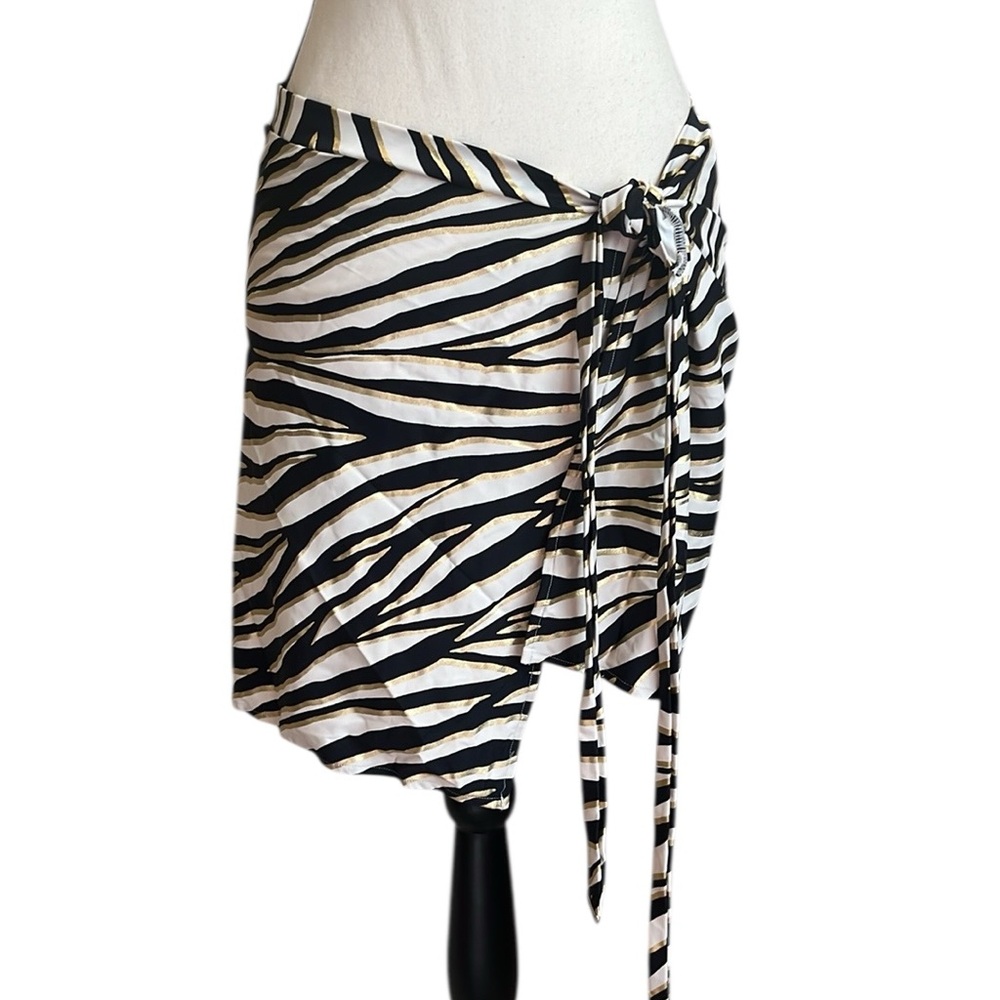 Michael Kors Pareo Coverup Black Cream Gold Zebra Wrap Skirt XS Small NWT
